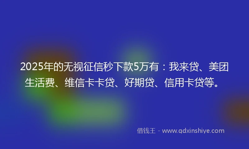 2025年的无视征信秒下款5万有：我来贷、美团生活费、维信卡卡贷、好期贷、信用卡贷等。