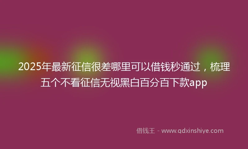2025年最新征信很差哪里可以借钱秒通过,梳理五个不看征信无视黑白百分百下款app