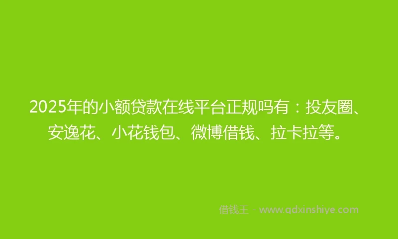 2025年的小额贷款在线平台正规吗有：投友圈、安逸花、小花钱包、微博借钱、拉卡拉等。