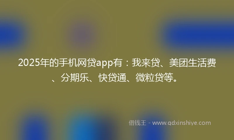 2025年的手机网贷app有：我来贷、美团生活费、分期乐、快贷通、微粒贷等。