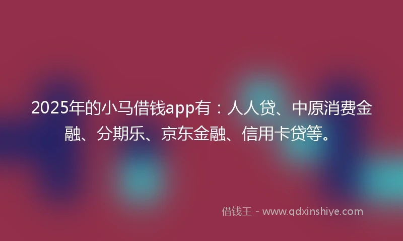 2025年的小马借钱app有：人人贷、中原消费金融、分期乐、京东金融、信用卡贷等。
