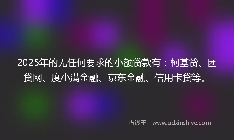 2025年的无任何要求的小额贷款有：柯基贷、团贷网、度小满金融、京东金融、信用卡贷等。