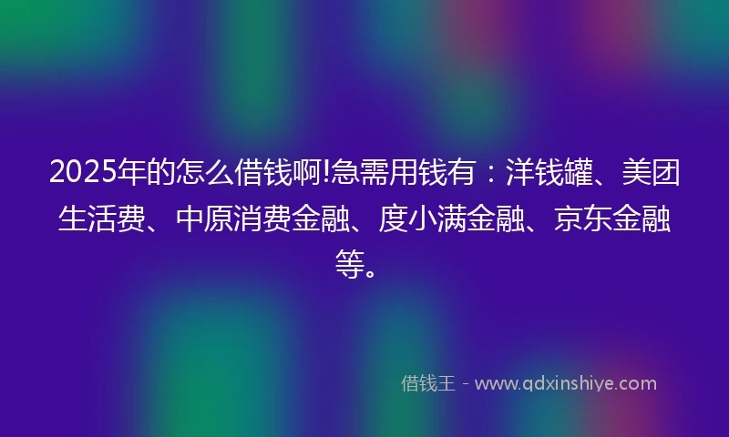 2025年的怎么借钱啊!急需用钱有：洋钱罐、美团生活费、中原消费金融、度小满金融、京东金融等。