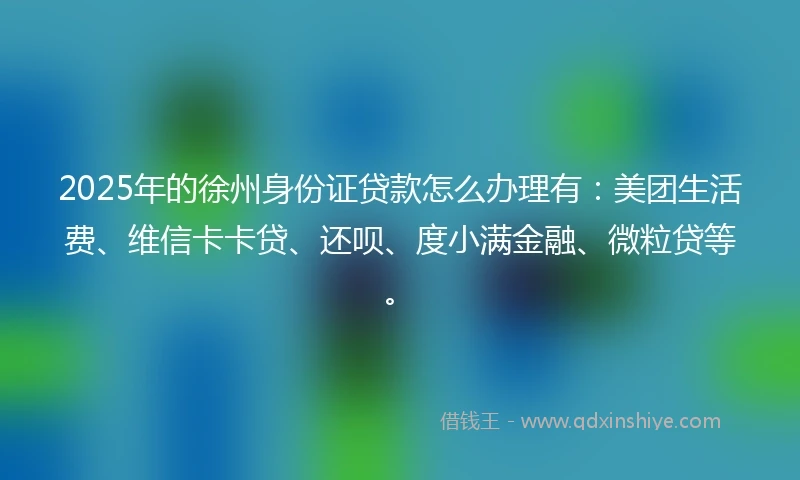 2025年的徐州身份证贷款怎么办理有：美团生活费、维信卡卡贷、还呗、度小满金融、微粒贷等。