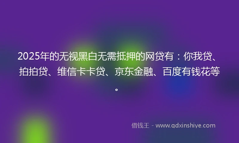 2025年的无视黑白无需抵押的网贷有：你我贷、拍拍贷、维信卡卡贷、京东金融、百度有钱花等。