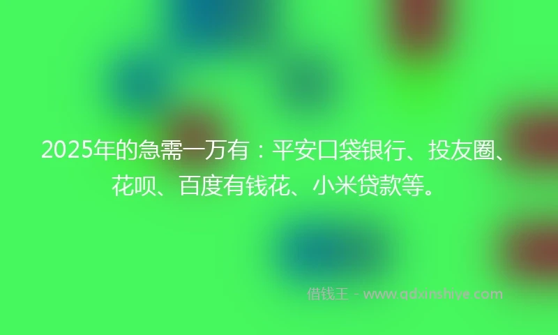 2025年的急需一万有：平安口袋银行、投友圈、花呗、百度有钱花、小米贷款等。