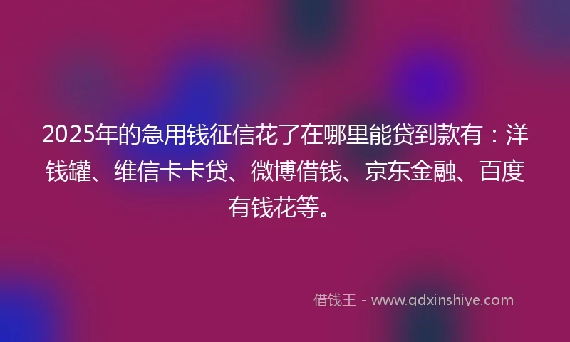 2025年的急用钱征信花了在哪里能贷到款有：洋钱罐、维信卡卡贷、微博借钱、京东金融、百度有钱花等。