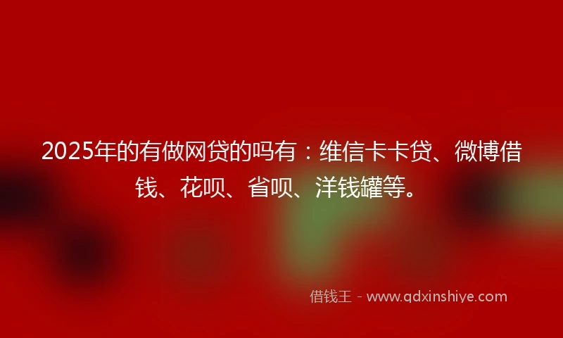 2025年的有做网贷的吗有：维信卡卡贷、微博借钱、花呗、省呗、洋钱罐等。