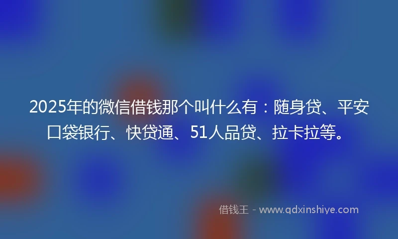 2025年的微信借钱那个叫什么有：随身贷、平安口袋银行、快贷通、51人品贷、拉卡拉等。