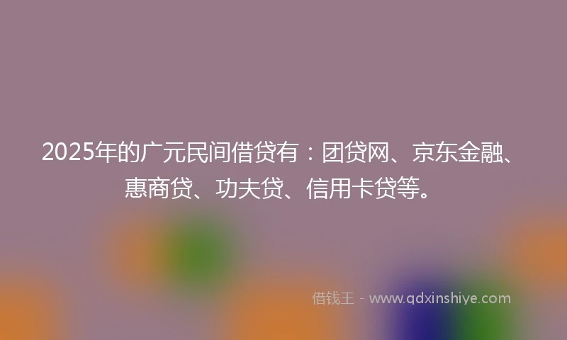 2025年的广元民间借贷有:团贷网、京东金融、惠商贷、功夫贷、信用卡贷等。