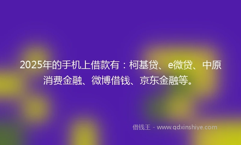 2025年的手机上借款有：柯基贷、e微贷、中原消费金融、微博借钱、京东金融等。