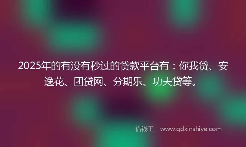 2025年的有没有秒过的贷款平台有：你我贷、安逸花、团贷网、分期乐、功夫贷等。