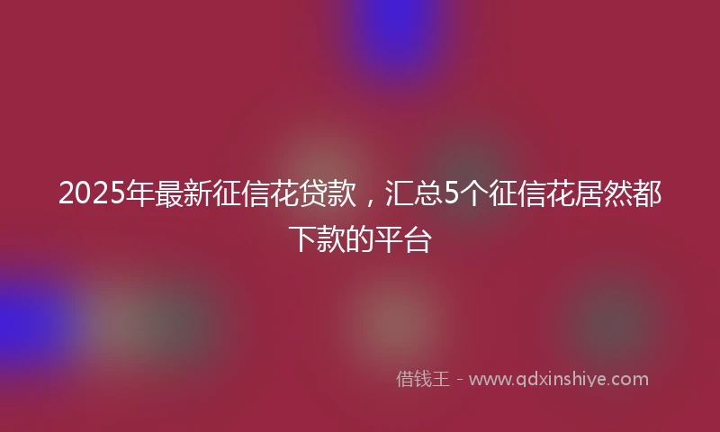 2025年最新征信花贷款，汇总5个征信花居然都下款的平台