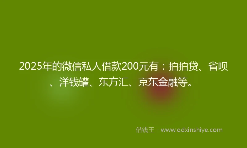 2025年的微信私人借款200元有：拍拍贷、省呗、洋钱罐、东方汇、京东金融等。