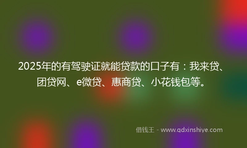 2025年的有驾驶证就能贷款的口子有：我来贷、团贷网、e微贷、惠商贷、小花钱包等。