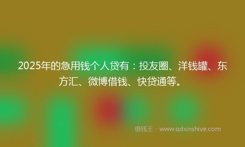 2025年的急用钱个人贷有：投友圈、洋钱罐、东方汇、微博借钱、快贷通等。