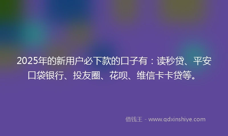 2025年的新用户必下款的口子有：读秒贷、平安口袋银行、投友圈、花呗、维信卡卡贷等。