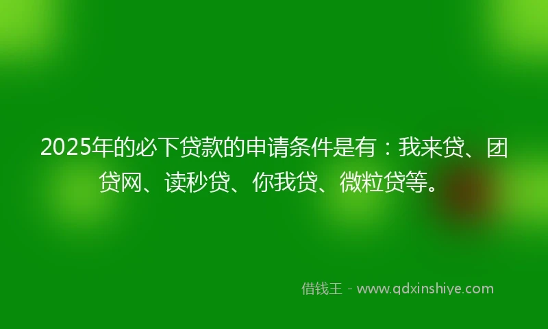 2025年的必下贷款的申请条件是有：我来贷、团贷网、读秒贷、你我贷、微粒贷等。