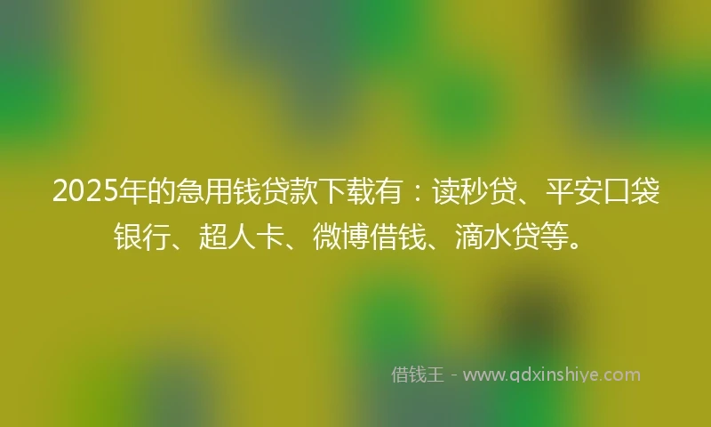 2025年的急用钱贷款下载有：读秒贷、平安口袋银行、超人卡、微博借钱、滴水贷等。