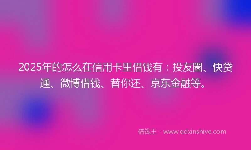 2025年的怎么在信用卡里借钱有：投友圈、快贷通、微博借钱、替你还、京东金融等。