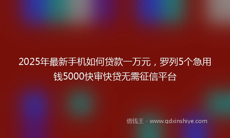 2025年最新手机如何贷款一万元，罗列5个急用钱5000快审快贷无需征信平台