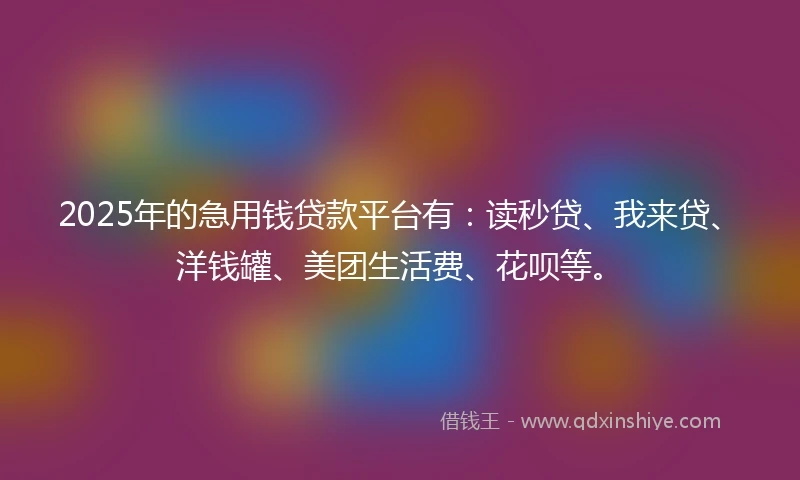 2025年的急用钱贷款平台有：读秒贷、我来贷、洋钱罐、美团生活费、花呗等。