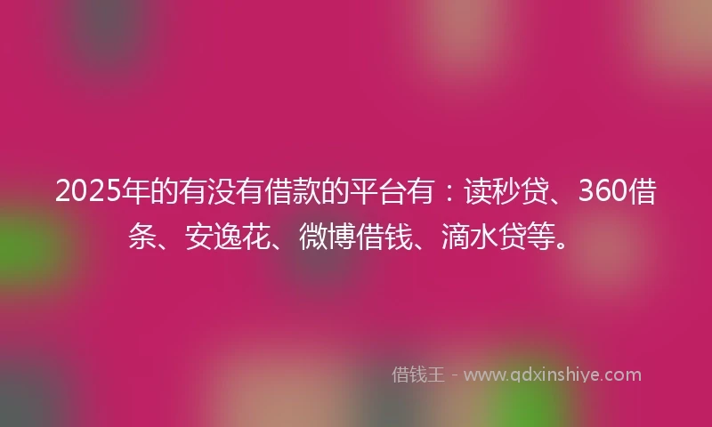 2025年的有没有借款的平台有：读秒贷、360借条、安逸花、微博借钱、滴水贷等。