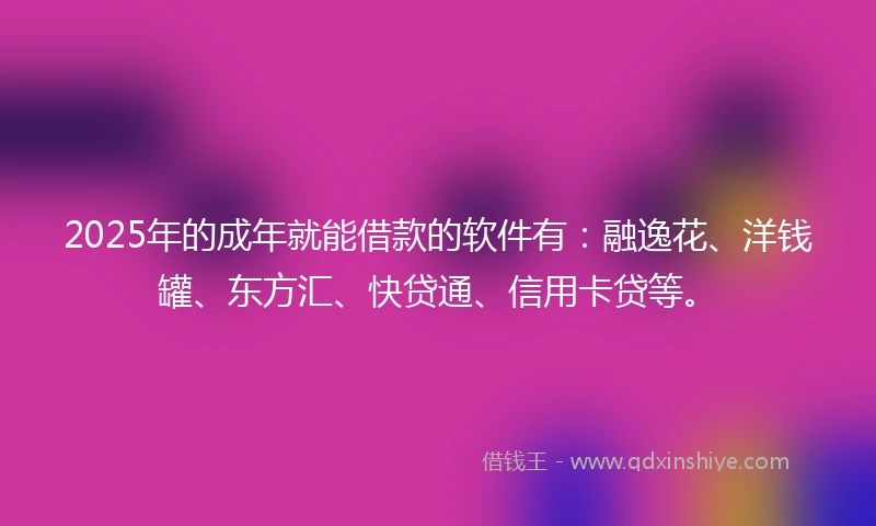 2025年的成年就能借款的软件有：融逸花、洋钱罐、东方汇、快贷通、信用卡贷等。