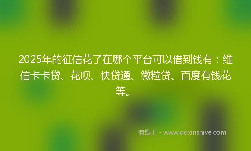 2025年的征信花了在哪个平台可以借到钱有：维信卡卡贷、花呗、快贷通、微粒贷、百度有钱花等。