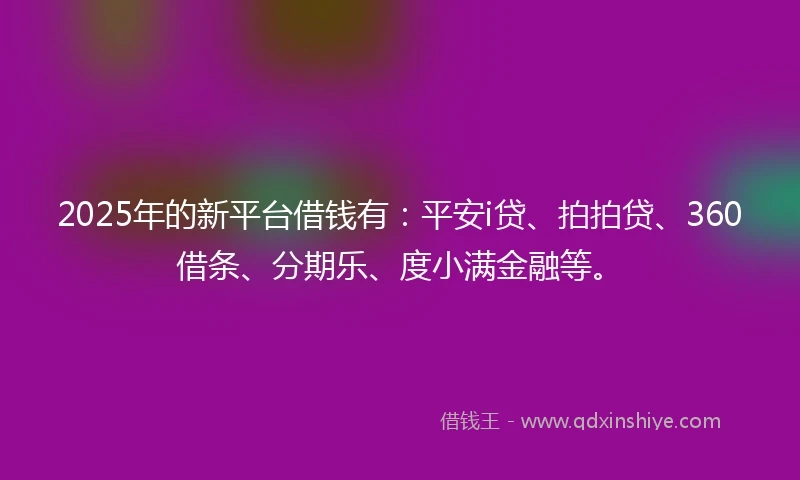 2025年的新平台借钱有：平安i贷、拍拍贷、360借条、分期乐、度小满金融等。