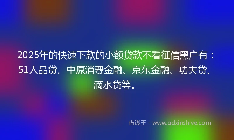 2025年的快速下款的小额贷款不看征信黑户有：51人品贷、中原消费金融、京东金融、功夫贷、滴水贷等。