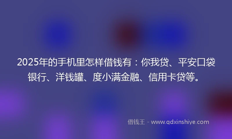 2025年的手机里怎样借钱有：你我贷、平安口袋银行、洋钱罐、度小满金融、信用卡贷等。