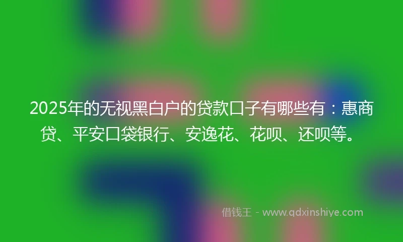 2025年的无视黑白户的贷款口子有哪些有：惠商贷、平安口袋银行、安逸花、花呗、还呗等。