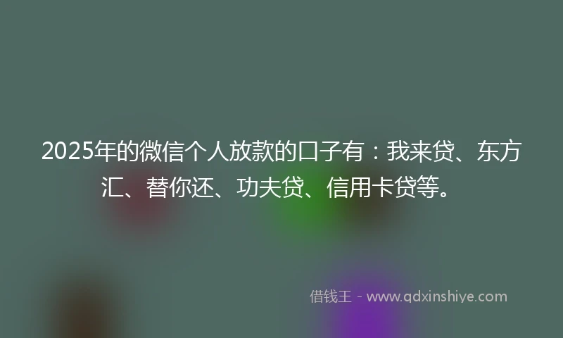 2025年的微信个人放款的口子有：我来贷、东方汇、替你还、功夫贷、信用卡贷等。