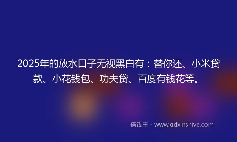 2025年的放水口子无视黑白有：替你还、小米贷款、小花钱包、功夫贷、百度有钱花等。