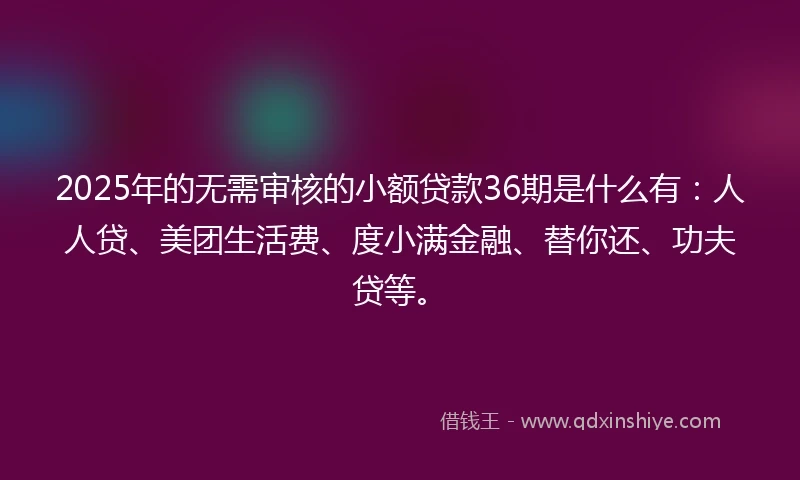 2025年的无需审核的小额贷款36期是什么有：人人贷、美团生活费、度小满金融、替你还、功夫贷等。