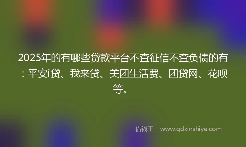 2025年的有哪些贷款平台不查征信不查负债的有：平安i贷、我来贷、美团生活费、团贷网、花呗等。