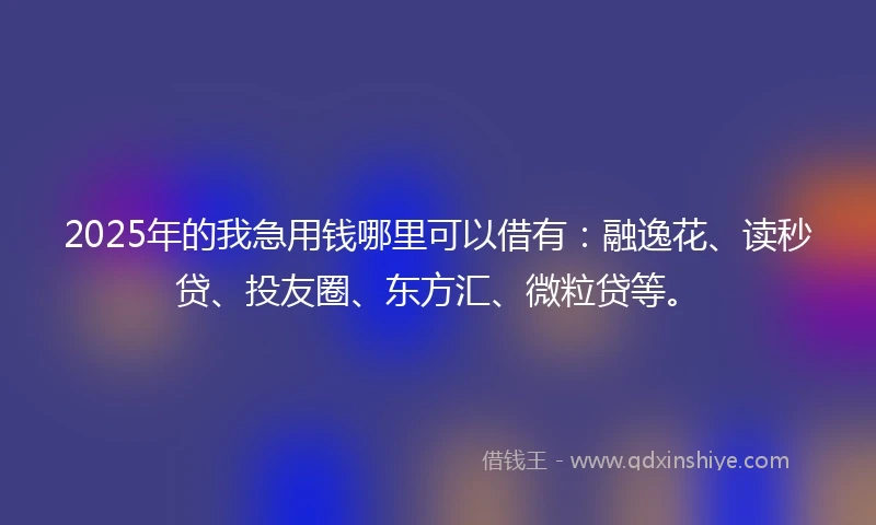 2025年的我急用钱哪里可以借有：融逸花、读秒贷、投友圈、东方汇、微粒贷等。