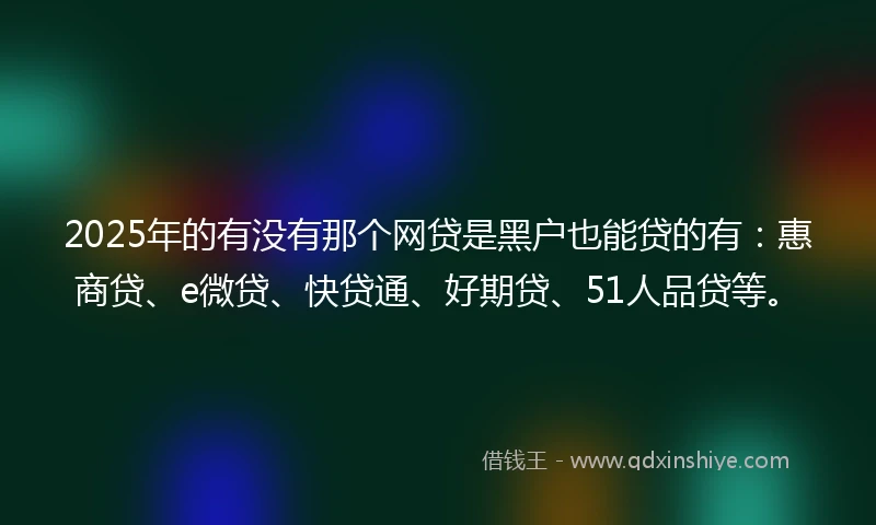 2025年的有没有那个网贷是黑户也能贷的有：惠商贷、e微贷、快贷通、好期贷、51人品贷等。