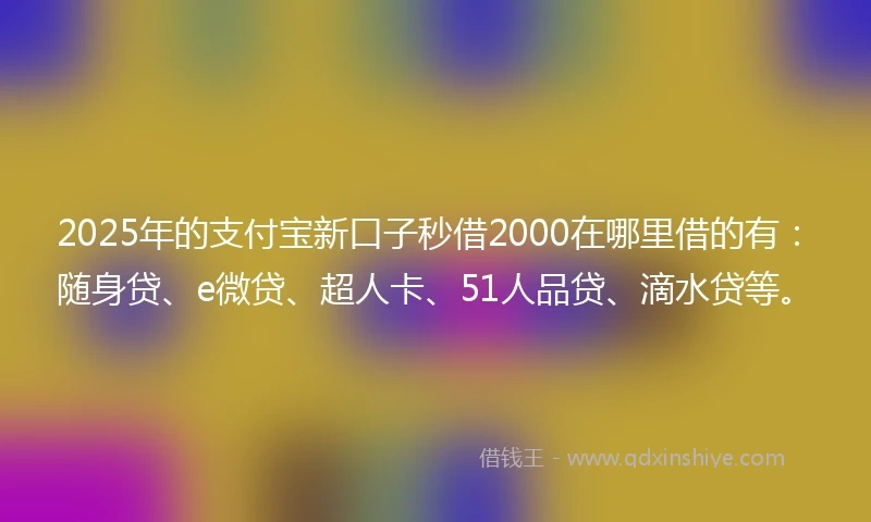 2025年的支付宝新口子秒借2000在哪里借的有：随身贷、e微贷、超人卡、51人品贷、滴水贷等。