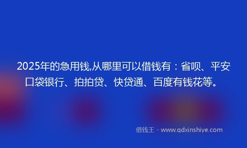 2025年的急用钱,从哪里可以借钱有：省呗、平安口袋银行、拍拍贷、快贷通、百度有钱花等。