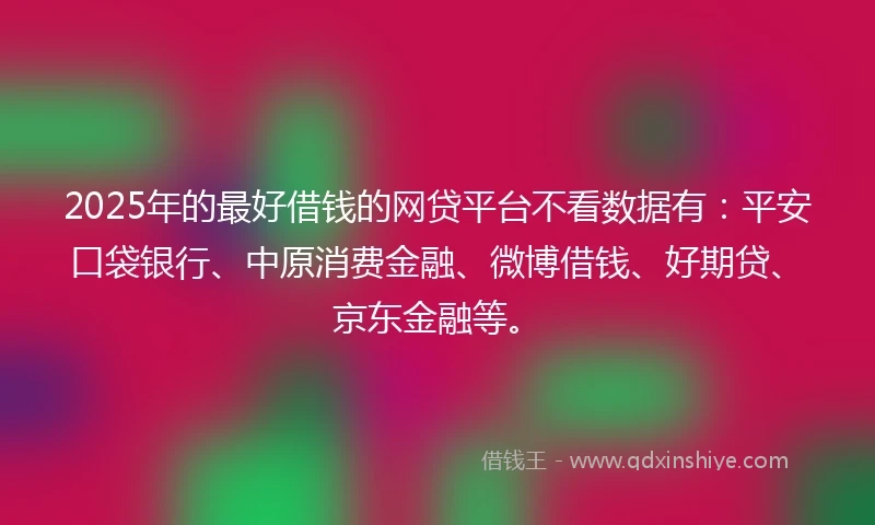 2025年的最好借钱的网贷平台不看数据有：平安口袋银行、中原消费金融、微博借钱、好期贷、京东金融等。