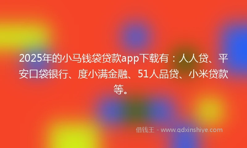 2025年的小马钱袋贷款app下载有：人人贷、平安口袋银行、度小满金融、51人品贷、小米贷款等。