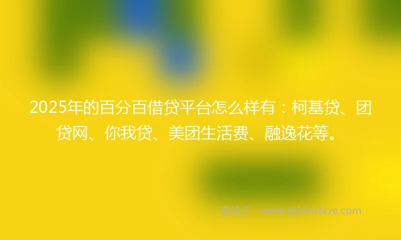 2025年的百分百借贷平台怎么样有：柯基贷、团贷网、你我贷、美团生活费、融逸花等。