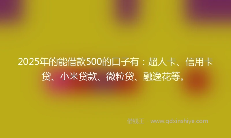 2025年的能借款500的口子有：超人卡、信用卡贷、小米贷款、微粒贷、融逸花等。