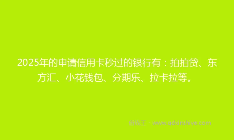 2025年的申请信用卡秒过的银行有：拍拍贷、东方汇、小花钱包、分期乐、拉卡拉等。