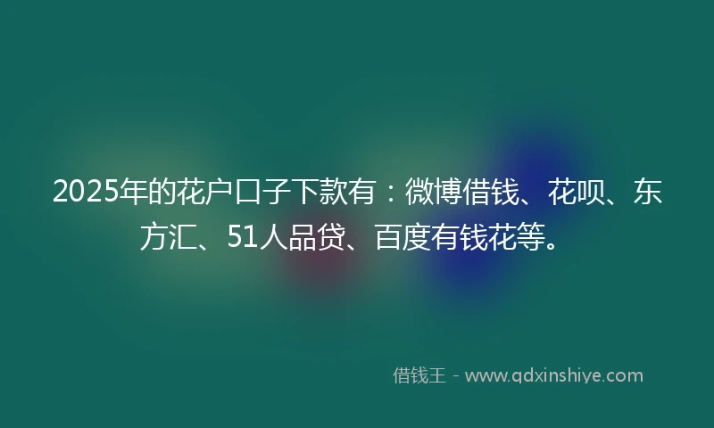 2025年的花户口子下款有：微博借钱、花呗、东方汇、51人品贷、百度有钱花等。