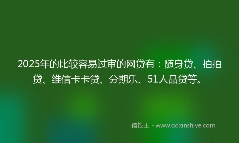 2025年的比较容易过审的网贷有：随身贷、拍拍贷、维信卡卡贷、分期乐、51人品贷等。