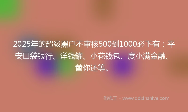 2025年的超级黑户不审核500到1000必下有：平安口袋银行、洋钱罐、小花钱包、度小满金融、替你还等。