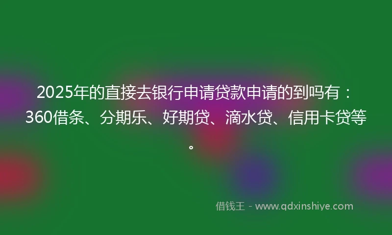 2025年的直接去银行申请贷款申请的到吗有：360借条、分期乐、好期贷、滴水贷、信用卡贷等。